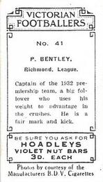 1933 Hoadley's Victorian Footballers #41 Percy Bentley Back